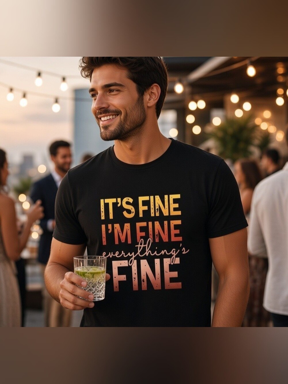 Men's Size M "It's Fine I'm Fine Everything is Fine" Graphic Crew Neck T-Shirt.